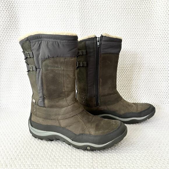 Merrell Grey Pewter Mid Calf Murren Waterproof Hiking Zip Boots Lined 10 J02165 - Picture 9 of 9